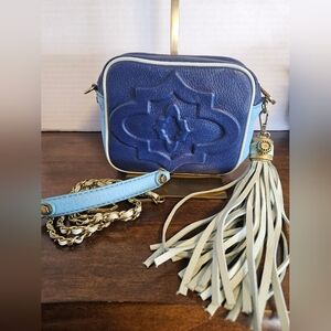 orYANY Taylor Pebbled Leather Tassel Crossbody Bag - Blue